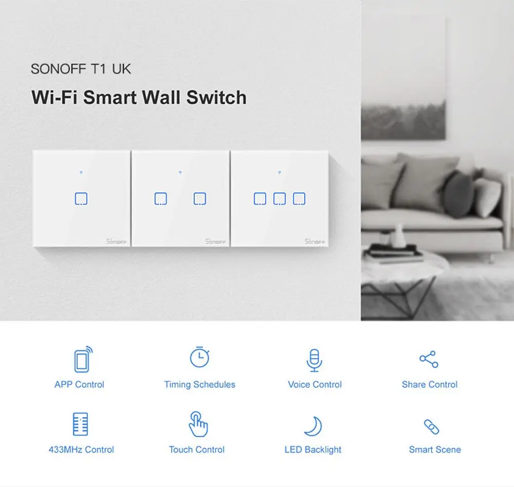 Sonoff T1 Smart WiFi RF APP Touch Control Wall Light